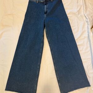 High Waist Zara Wide-Leg Ankle Crop Blue Jeans Sz 6